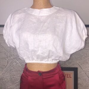 the femm  linen Elegant White Women's Top cropped Size XS